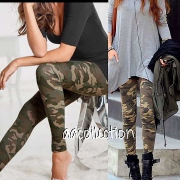 Leggings High Waist Camo Camouflage Army Print OS - Picture 2 of 7
